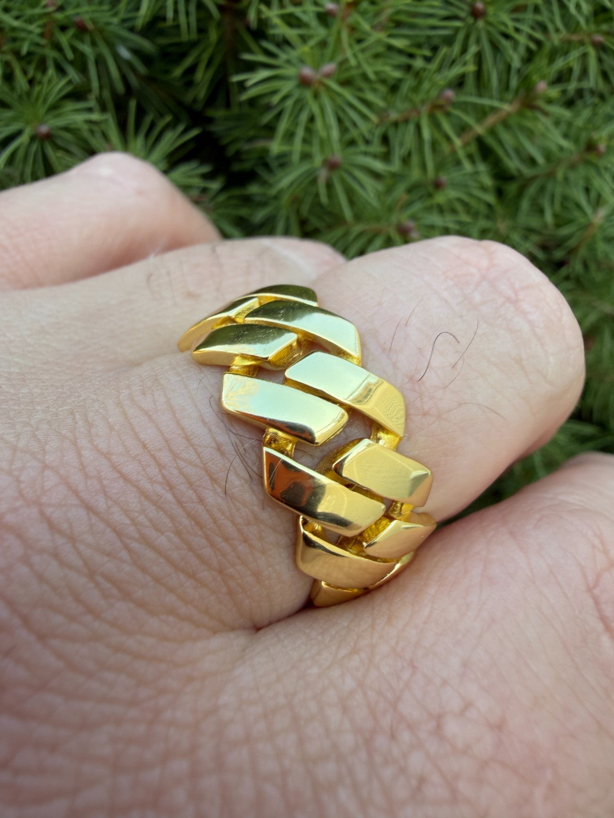 Classic 11.5mm Prong Miami Cuban Eternity Band Ring - 14k Gold Vermeil 925 Silver - Plain