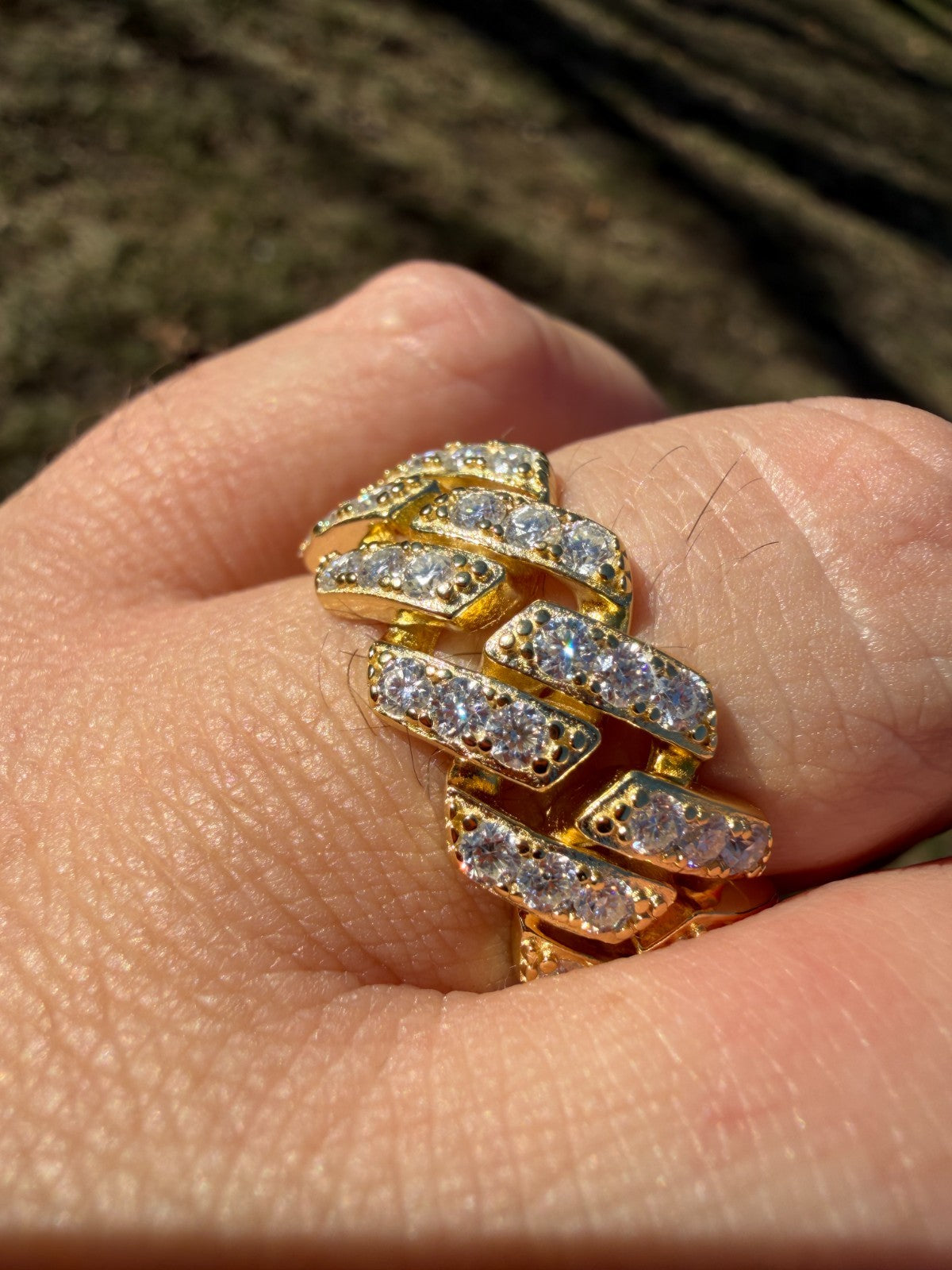 MOISSANITE 11.5mm Iced Out Prong Cuban Eternity Band Ring - 14k Gold Vermeil 925 Silver