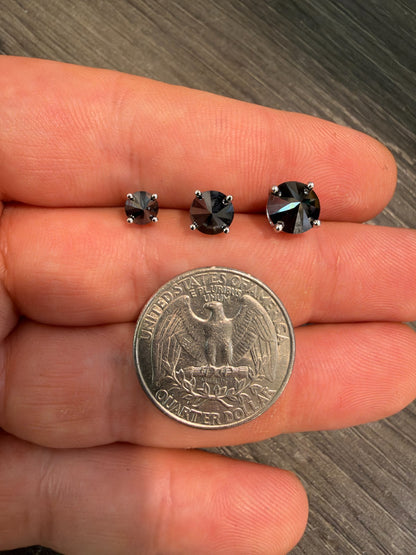 Black MOISSANITE Upside Down Reverse Set Stud Earrings - 925 Silver - 5mm-8mm - 1-4ct
