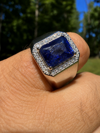 MOISSANITE Cardinal Crown Ring - 925 Silver - Genuine Blue Sapphire Stone
