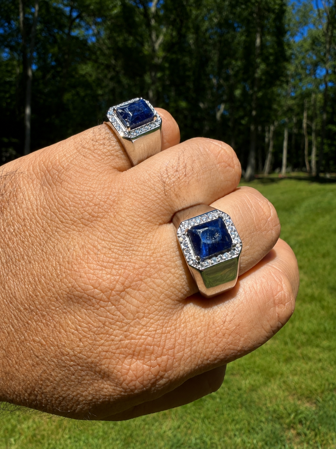 MOISSANITE Cardinal Crown Ring - 925 Silver - Genuine Blue Sapphire Stone