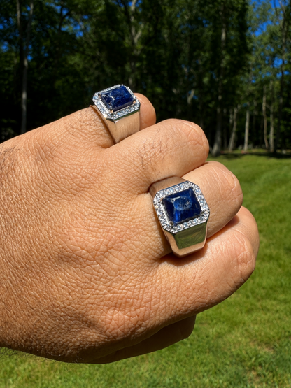 MOISSANITE Cardinal Crown Ring - 925 Silver - Genuine Blue Sapphire Stone