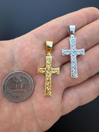 Viking Warrior Celtic Cross Pendant - 14k Gold Vermeil 925 Silver - Medium 1.75"