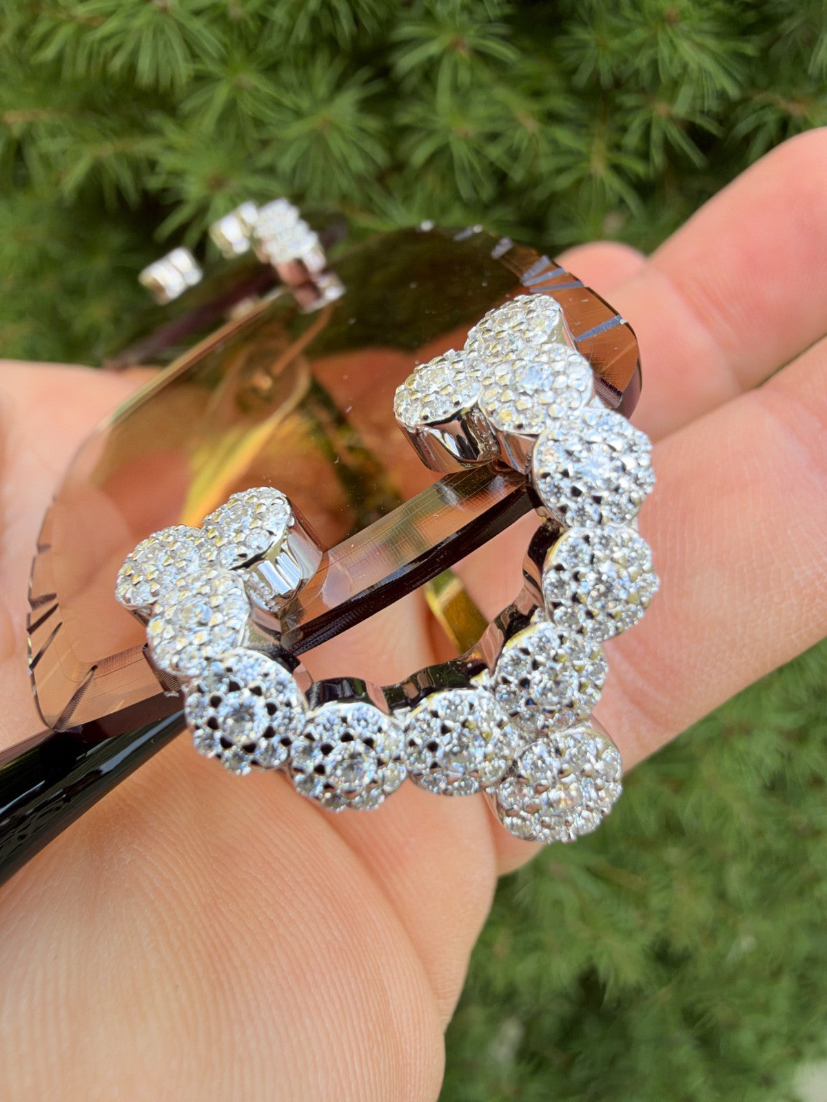 MOISSANITE Cluster Custom Iced Out Sunglasses - 925 Silver Buffs - Light Brown
