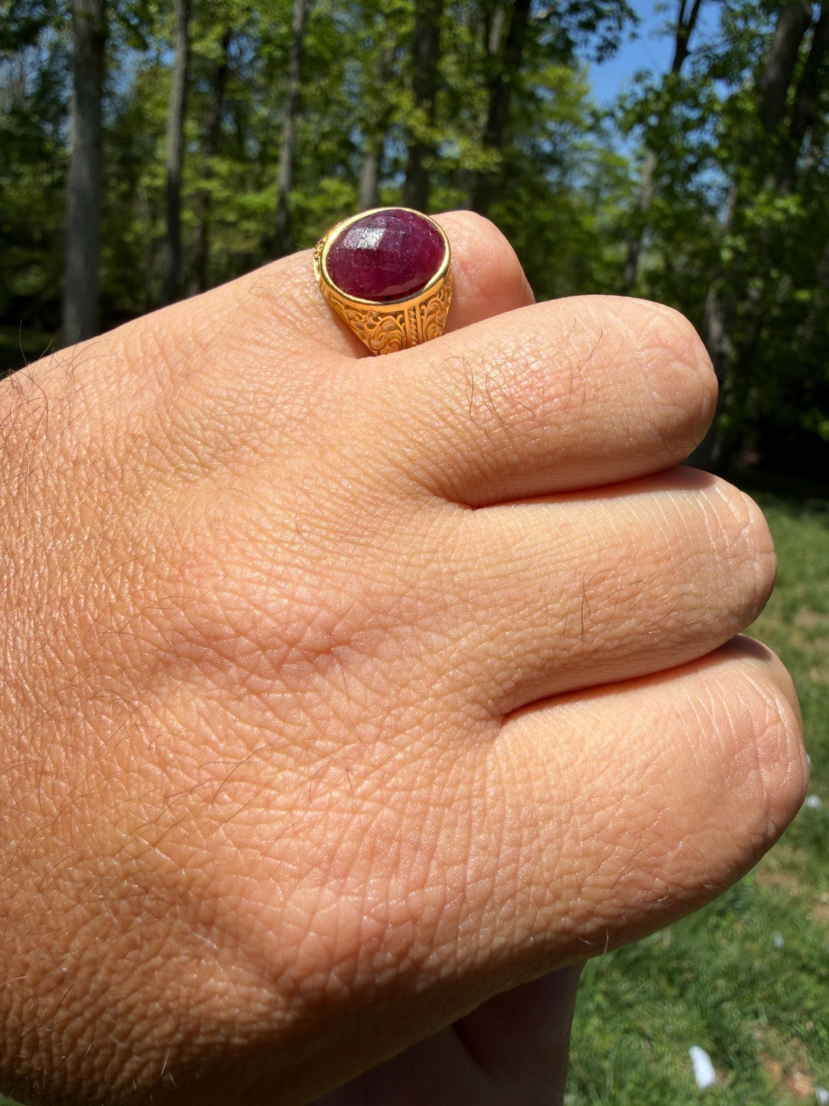 Columbian King Ring - 14k Gold Vermeil 925 Silver - Genuine Red Ruby Stone