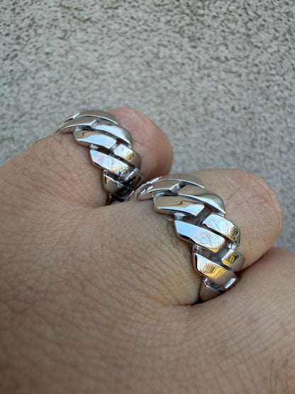 Classic 11.5mm Prong Miami Cuban Eternity Band Ring - 925 Silver - Plain