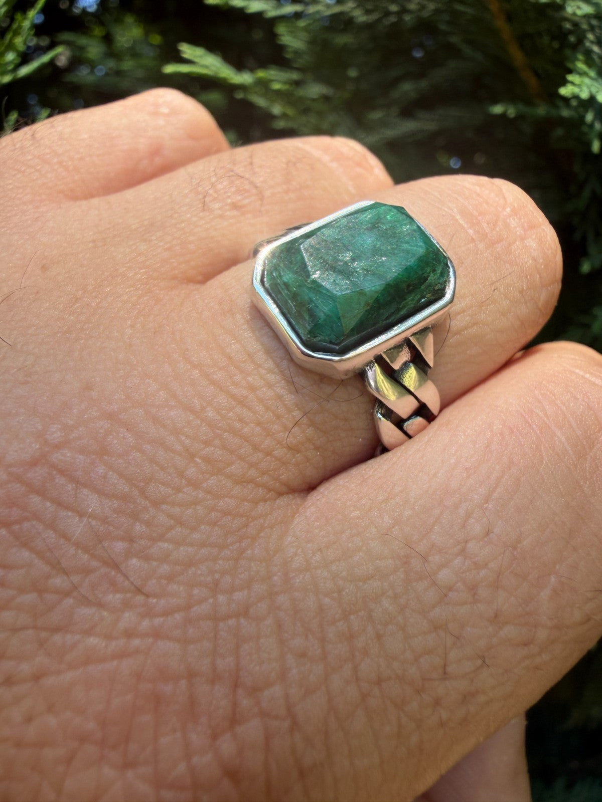 Havana Cuban Ring - 925 Silver - Genuine Green Emerald Stone