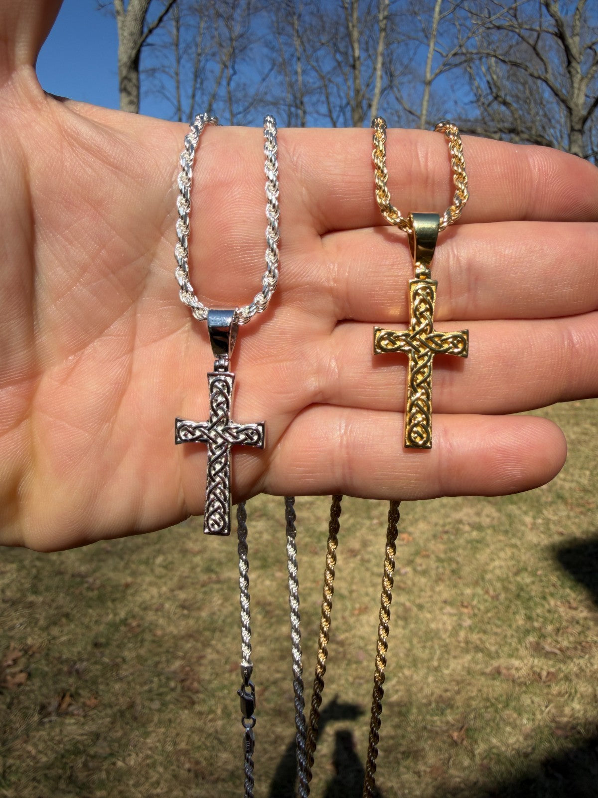 Viking Warrior Celtic Cross Pendant - 14k Gold Vermeil 925 Silver - Medium 1.75"