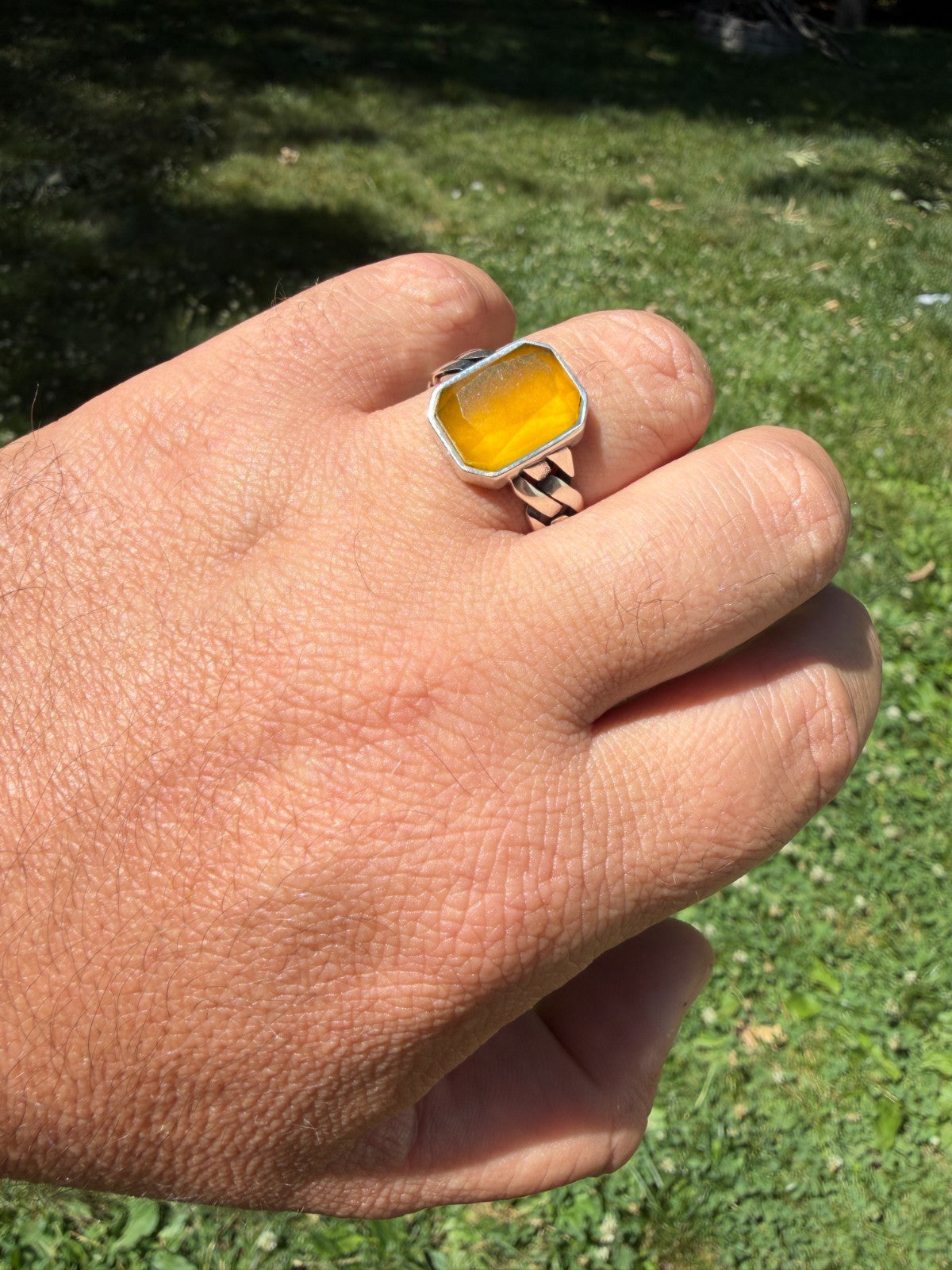 Havana Cuban Ring - 925 Silver - Genuine Yellow Sapphire Stone