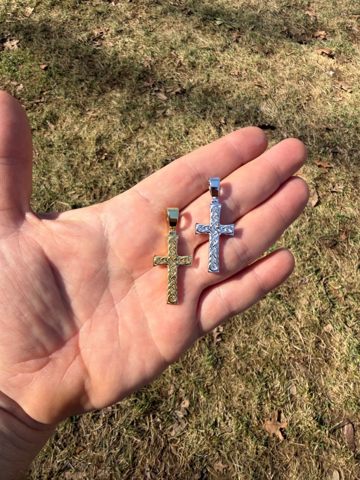 Viking Warrior Celtic Cross Pendant - 14k Gold Vermeil 925 Silver - Medium 1.75"