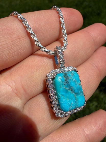 MOISSANITE Royalty Ocean Freeze Pendant - 925 Silver - Genuine Blue Turquoise Stone