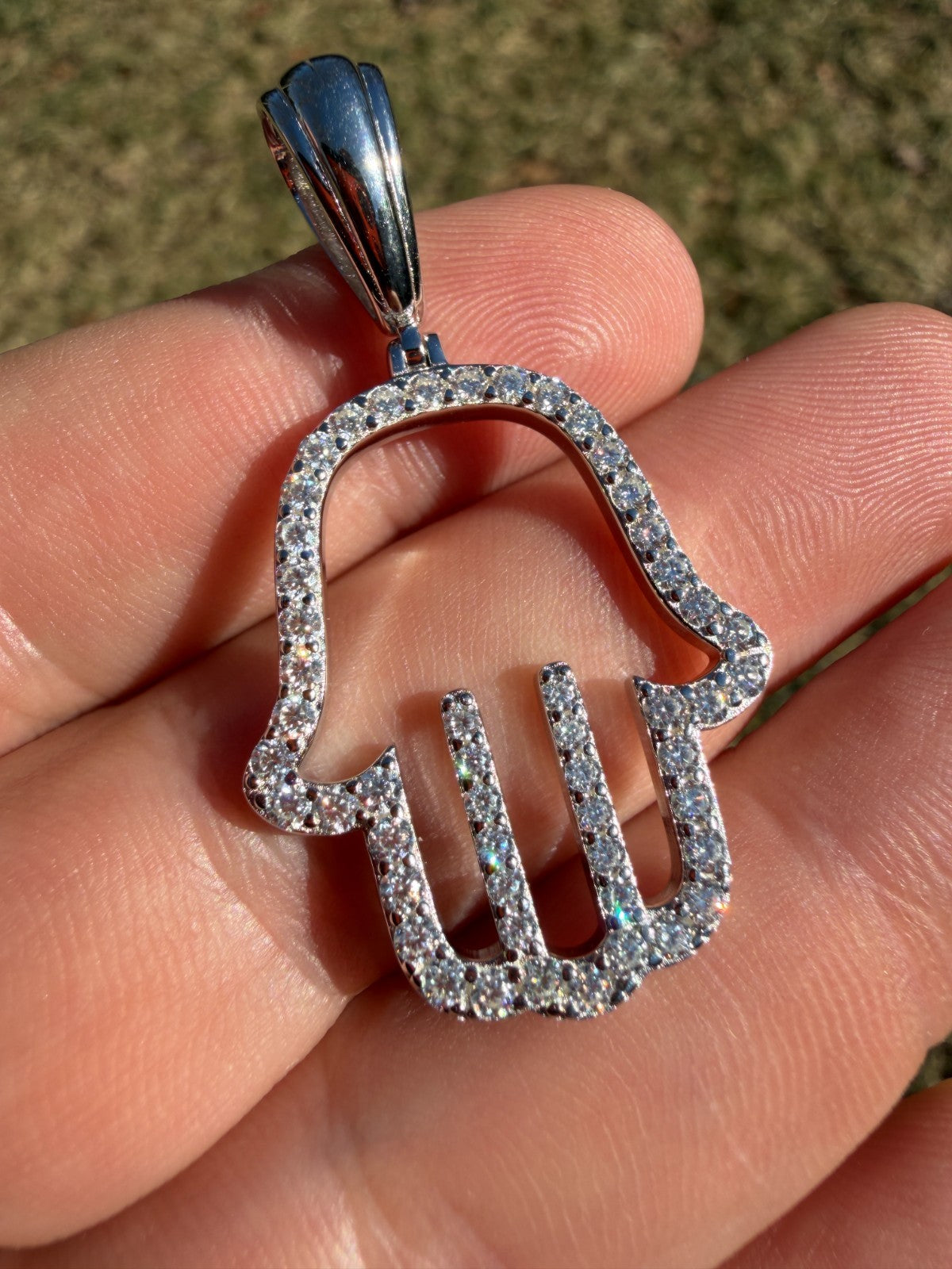 MOISSANITE Hamsa Cutout Pendant - 925 Silver - 3 Sizes 1.25"-2.75"