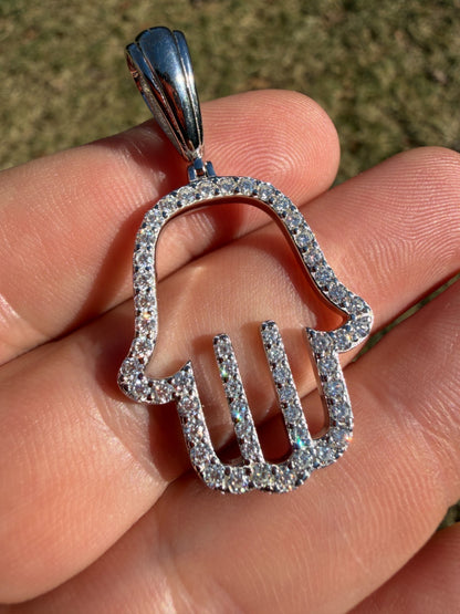 MOISSANITE Hamsa Cutout Pendant - 925 Silver - 3 Sizes 1.25"-2.75"