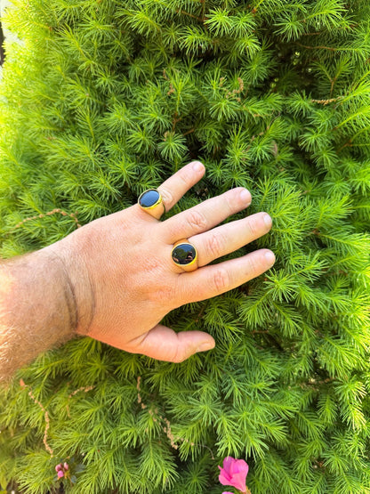 Shadow Boss Ring - 14k Gold Vermeil 925 Silver - Genuine Black Onyx Stone