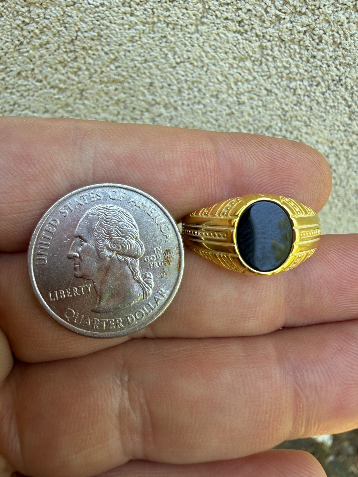 Navajo Tribe Ring - 14k Gold Vermeil 925 Silver - Genuine Black Onyx Stone