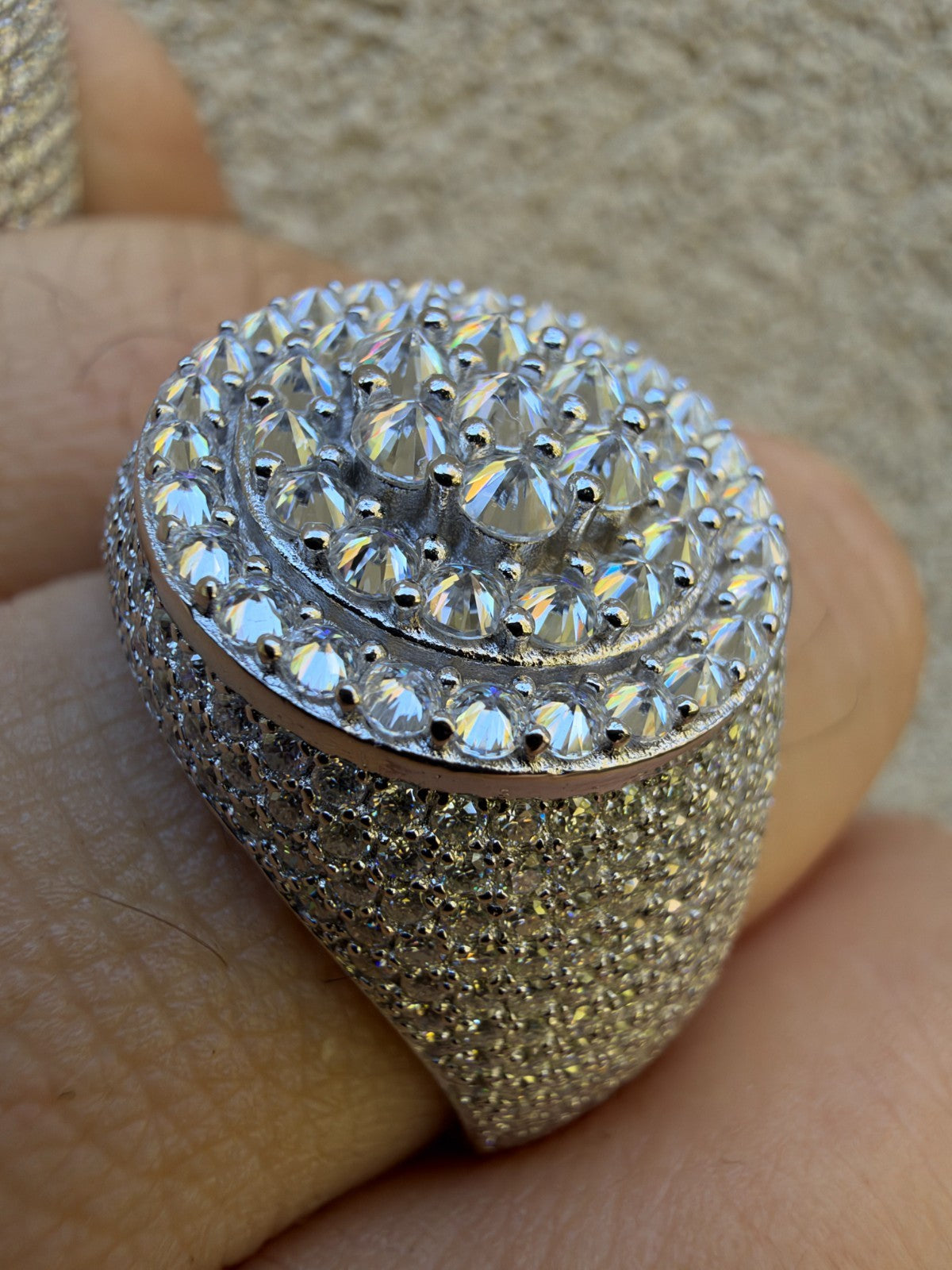 MOISSANITE Upside Down Reverse Set Cluster Iced Out Pinky Ring - 925 Silver