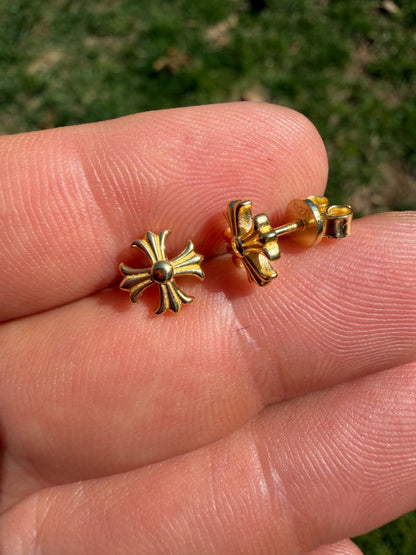 Hearts Of Chrome Cross Earrings - 14k Gold Vermeil 925 Silver - 8mm