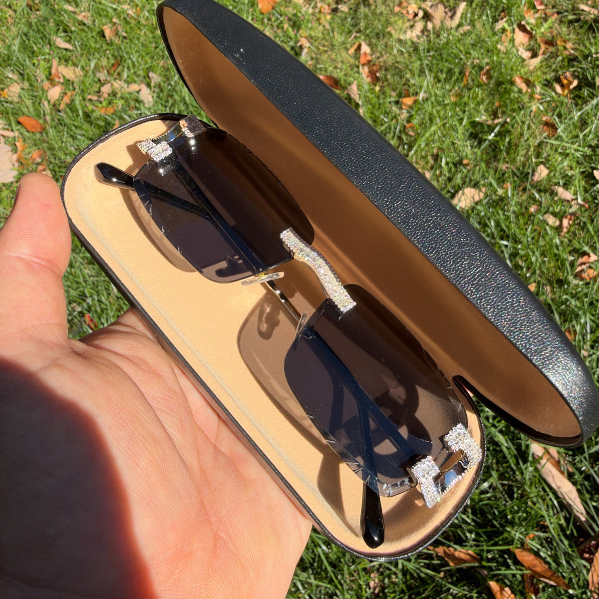 MOISSANITE Baguette Custom Iced Out Sunglasses - 925 Silver Buffs - Black