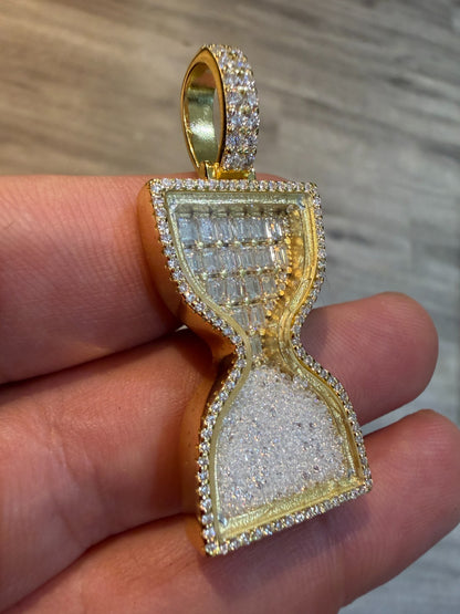 MOISSANITE Floating Diamond Hourglass Pendant - 14k Yellow Gold Vermeil Or 925 Silver - Medium 2"