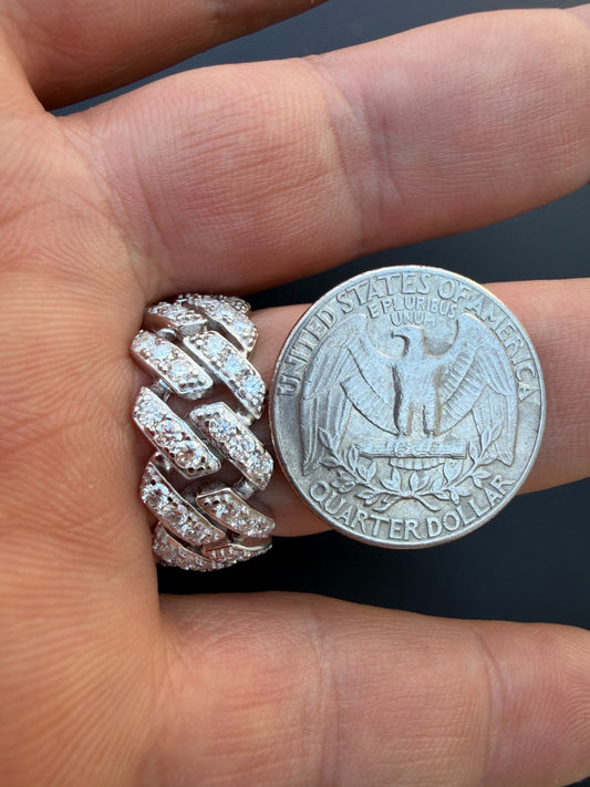 MOISSANITE 11.5mm Iced Out Prong Cuban Eternity Band Ring - 925 Silver