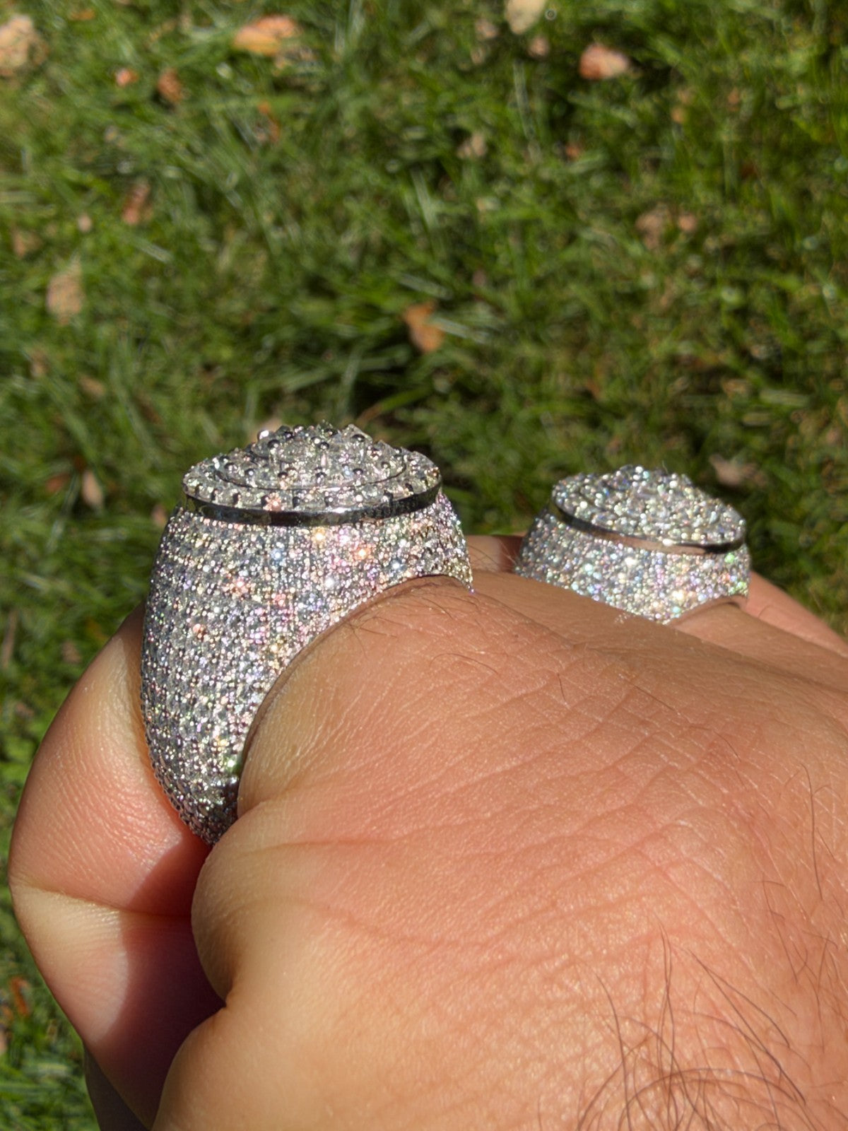 MOISSANITE Upside Down Reverse Set Cluster Iced Out Pinky Ring - 925 Silver