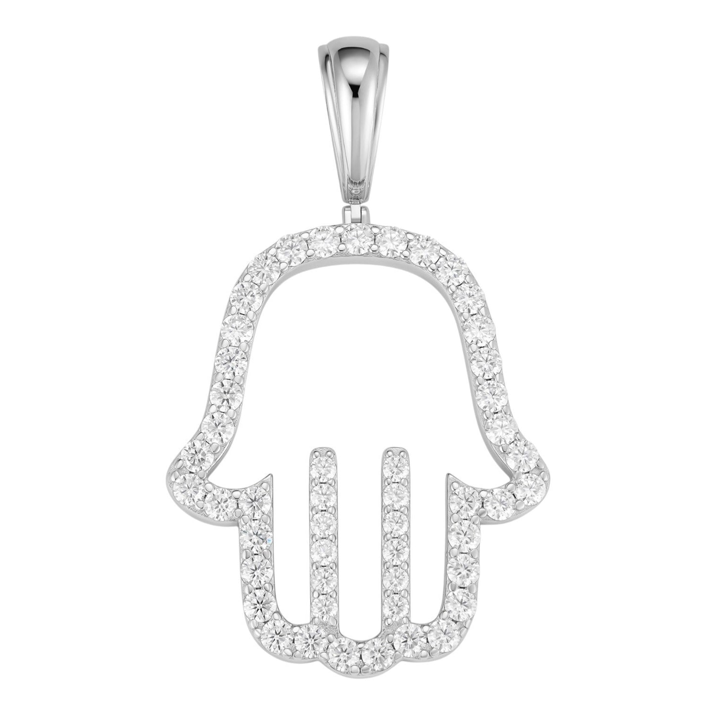 MOISSANITE Hamsa Cutout Pendant - 925 Silver - 3 Sizes 1.25"-2.75"