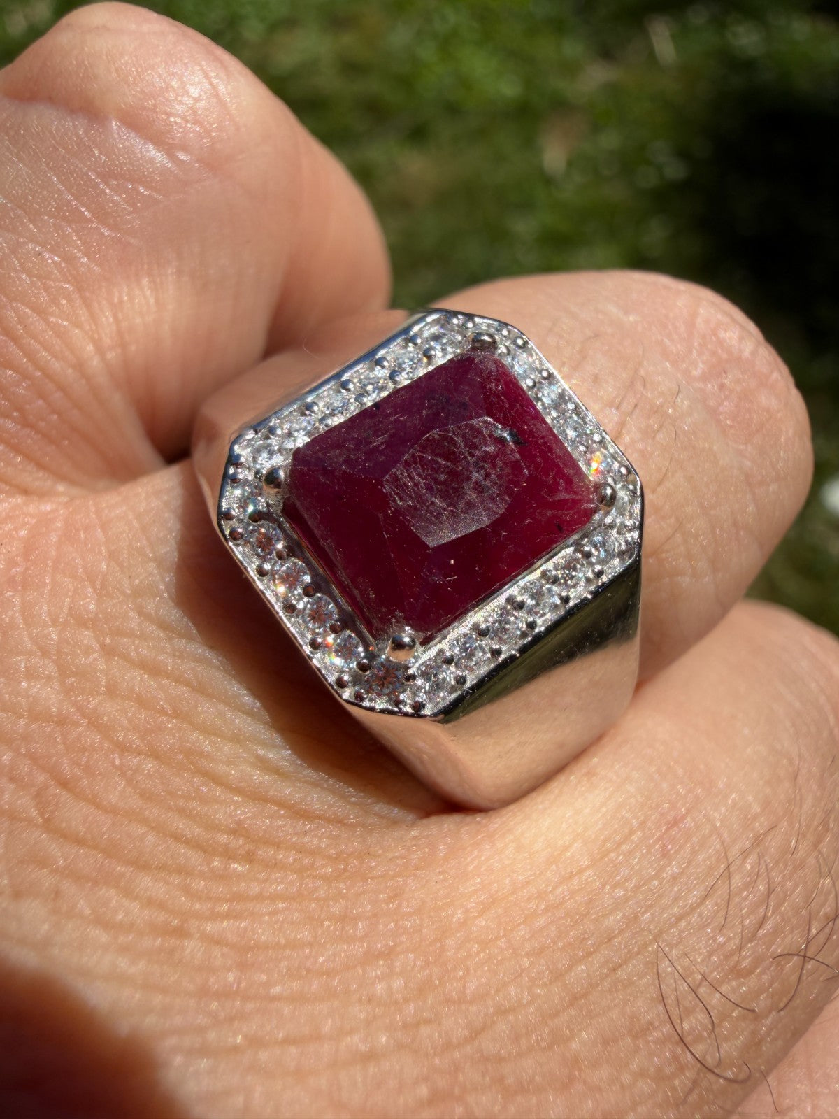 MOISSANITE Cardinal Crown Ring - 925 Silver - Genuine Red Ruby Stone