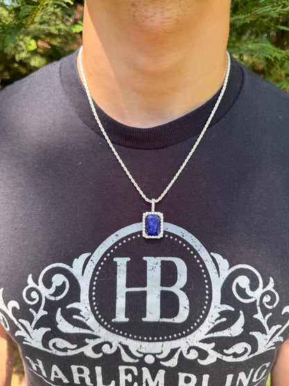 MOISSANITE Royalty Midnight Ocean Pendant - 925 Silver - Genuine Blue Sapphire Stone