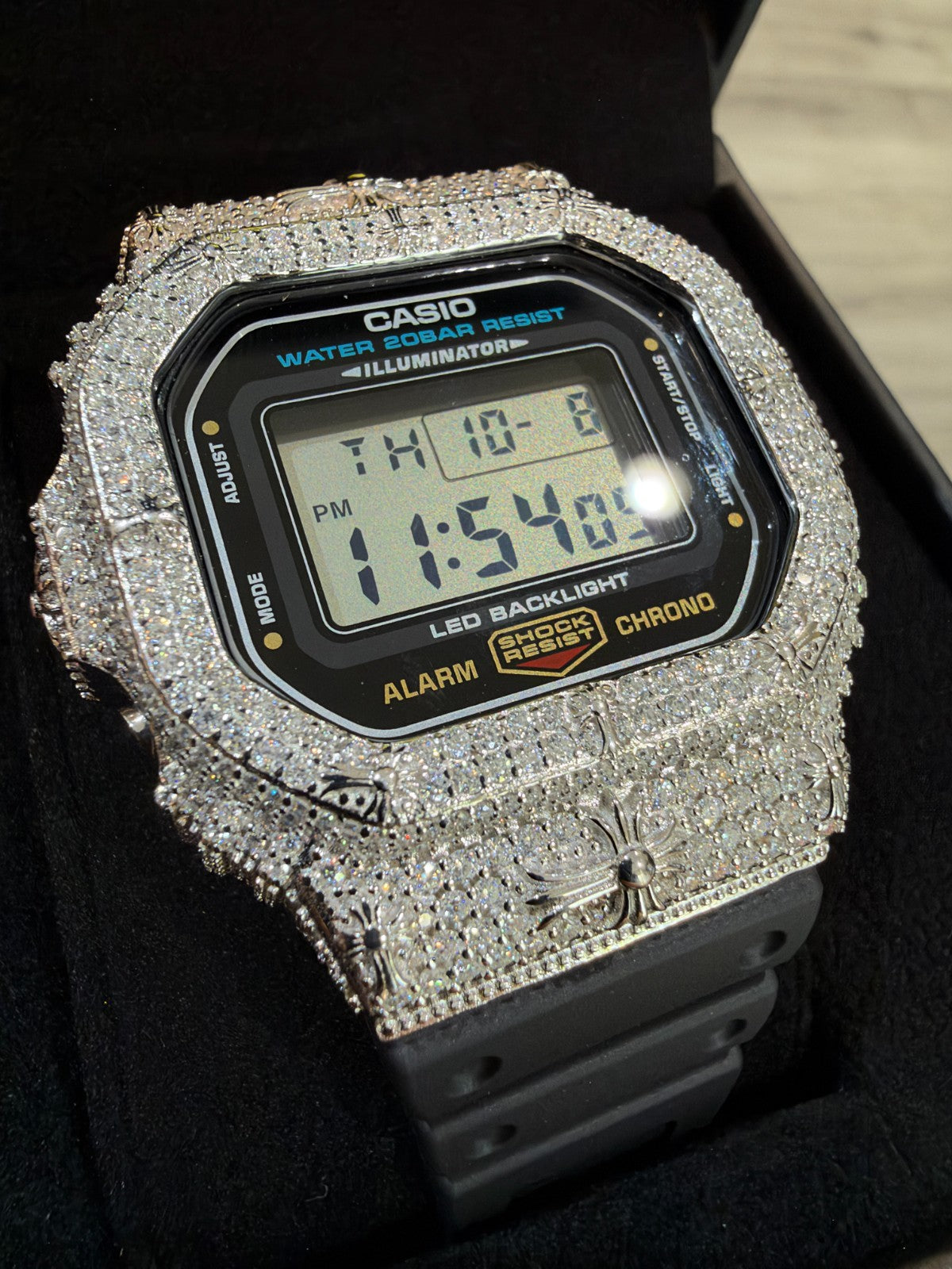 MOISSANITE Real 925 Silver Iced Casio G Shock DW-5600UE Cross Hip Hop Watch