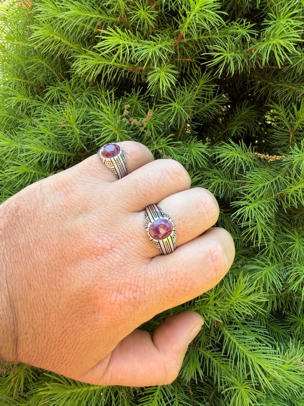 Navajo Tribe Ring - 925 Silver Oxidized - Genuine Red Ruby Stone