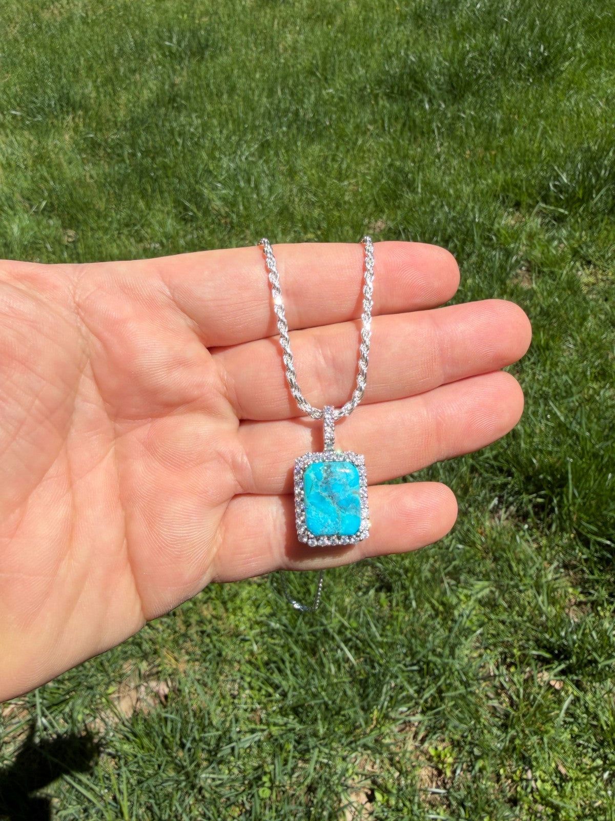 MOISSANITE Royalty Ocean Freeze Pendant - 925 Silver - Genuine Blue Turquoise Stone