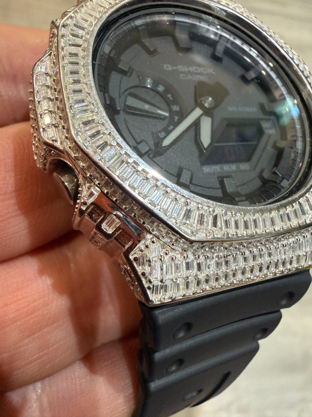 MOISSANITE Real 925 Silver Iced Baguette Casio G Shock GA-2100 Hip Hop Watch