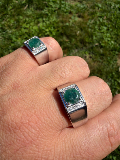 MOISSANITE Monarch Ring - 925 Silver - Genuine Green Emerald Stone