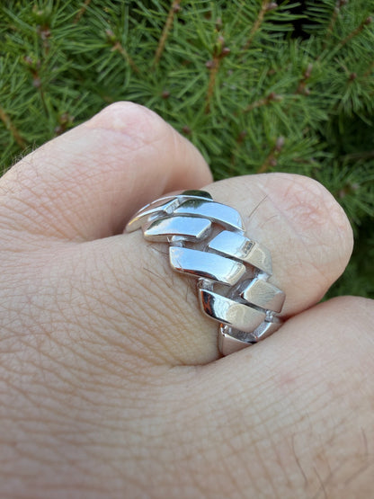 Classic 11.5mm Prong Miami Cuban Eternity Band Ring - 925 Silver - Plain