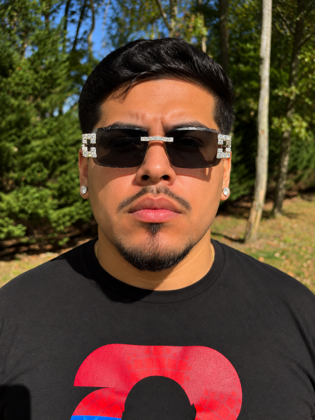 MOISSANITE Big Stone 15ct Iced Out Sunglasses - 925 Silver Buffs - Black