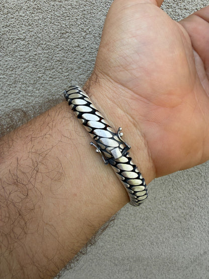Custom 3 Link Miami Cuban Python Bracelet - Oxidized 925 Sterling Silver - 7"-9" - 12mm