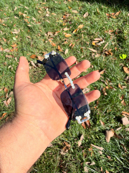 MOISSANITE Cluster Custom Iced Out Sunglasses - 925 Silver Buffs - Black