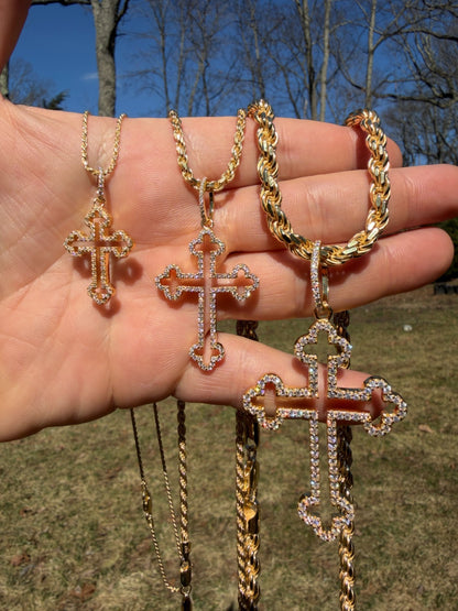 MOISSANITE Gothic Cross Cutout Pendant - 14k Gold Vermeil 925 Silver - 3 Sizes 1.33"-3"