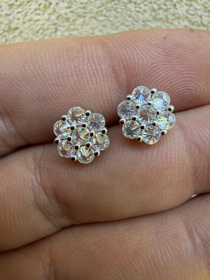 MOISSANITE Upside Down Reverse Set Cluster Iced Out Honeycomb Set Earrings - 925 Silver - 6mm -11mmm