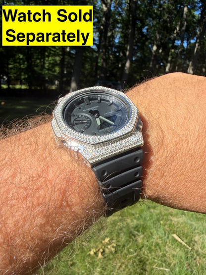 MOISSANITE 925 Silver Iced Baguette BEZEL Kit Ice Out Casio G Shock GA2100 Watch