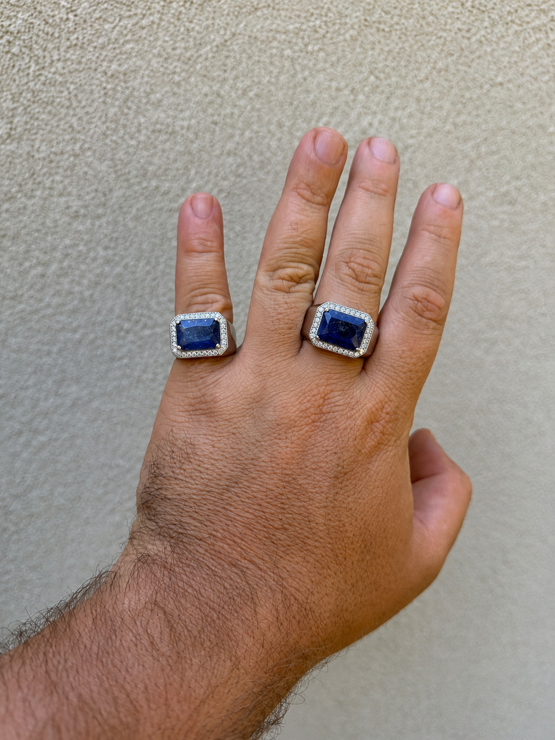 MOISSANITE Fortress Ring - 925 Silver - Genuine Blue Sapphire Stone