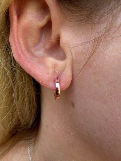 Plain Small Huggie Hoop Earrings - 14k Rose Gold Vermeil 925 Silver - 12.5mm