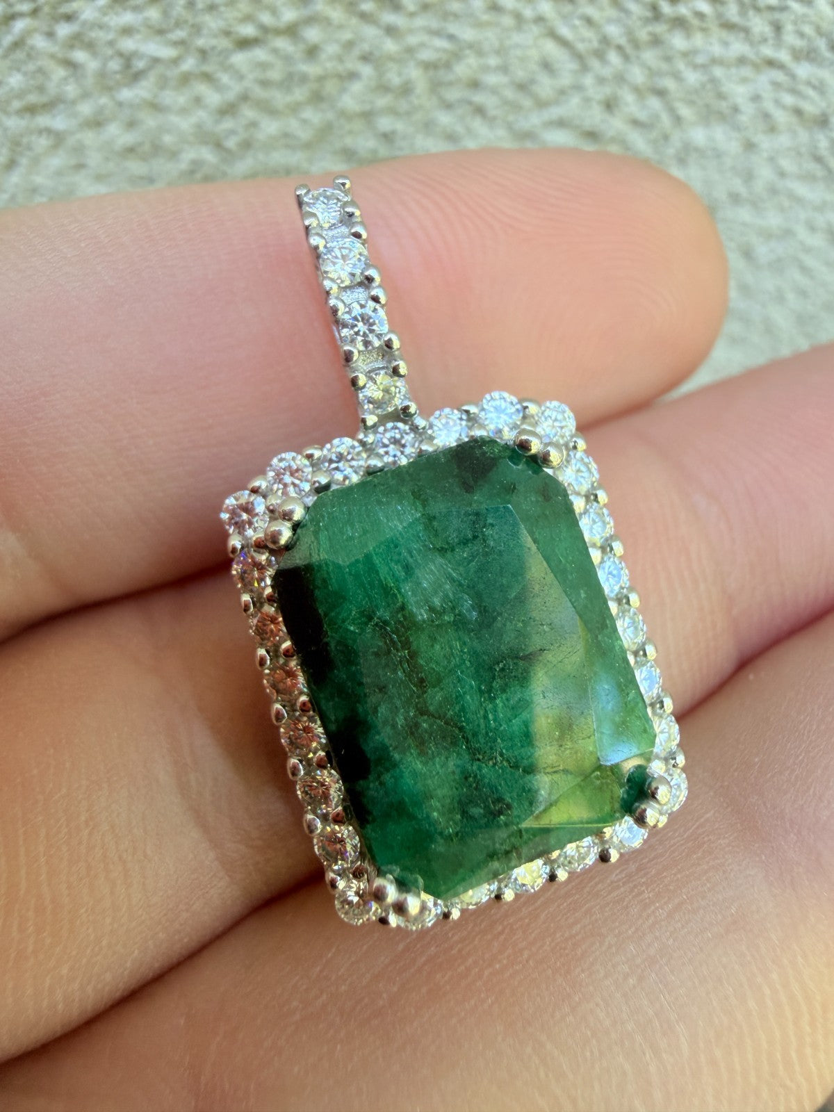 MOISSANITE Royalty Green Phantom Pendant - 925 Silver - Green Emerald Stone