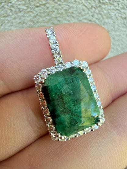 MOISSANITE Royalty Green Phantom Pendant - 925 Silver - Green Emerald Stone