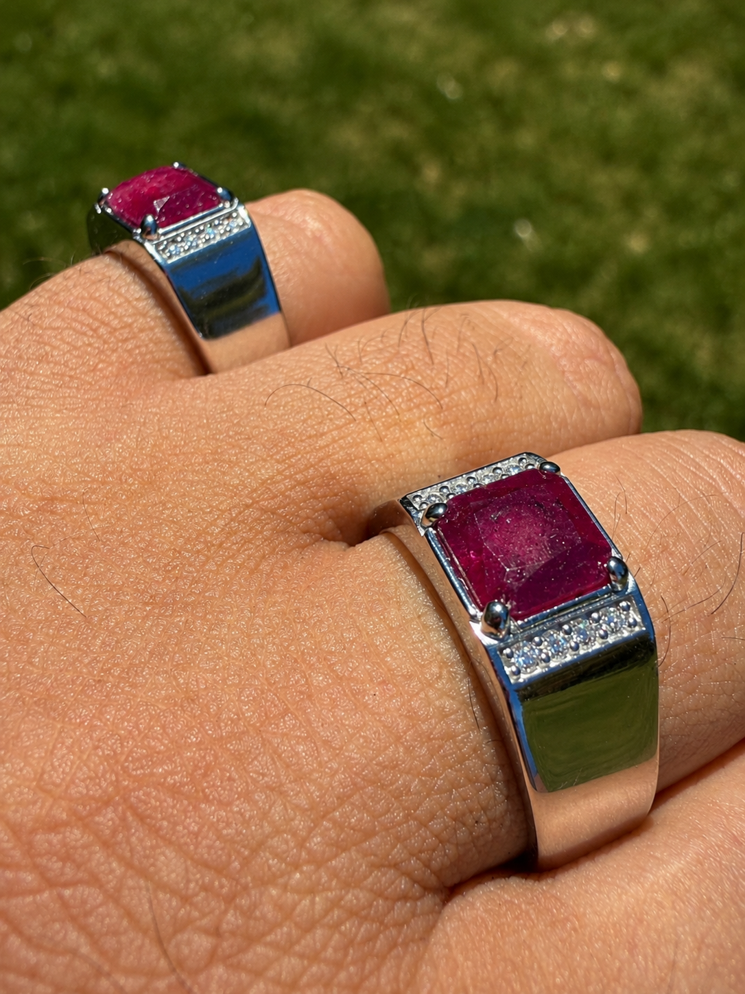 MOISSANITE Monarch Ring - 925 Silver - Genuine Red Ruby Stone
