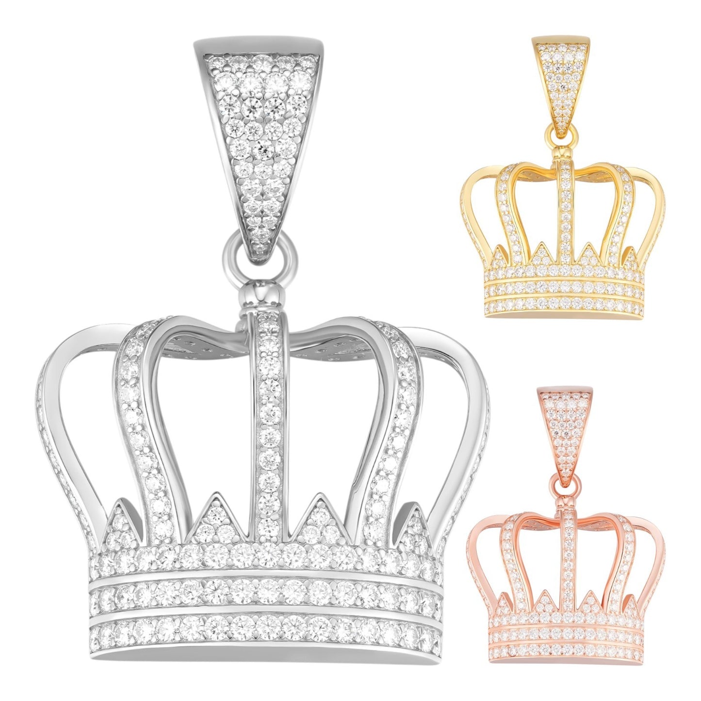 MOISSANITE Royalty Crown Pendant - 14k Yellow/Rose Gold Vermeil or 925 Silver - Large 2"