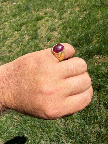 Columbian King Ring - 14k Gold Vermeil 925 Silver - Genuine Red Ruby Stone
