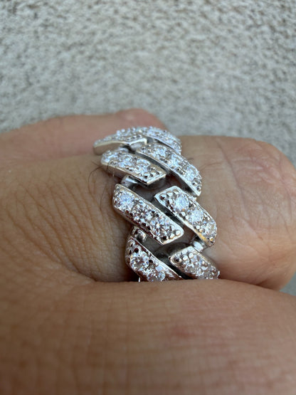 MOISSANITE 11.5mm Iced Out Prong Cuban Eternity Band Ring - 925 Silver
