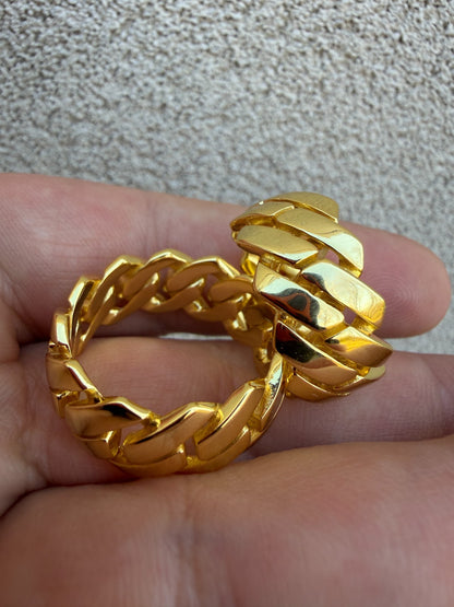 Classic 11.5mm Prong Miami Cuban Eternity Band Ring - 14k Gold Vermeil 925 Silver - Plain