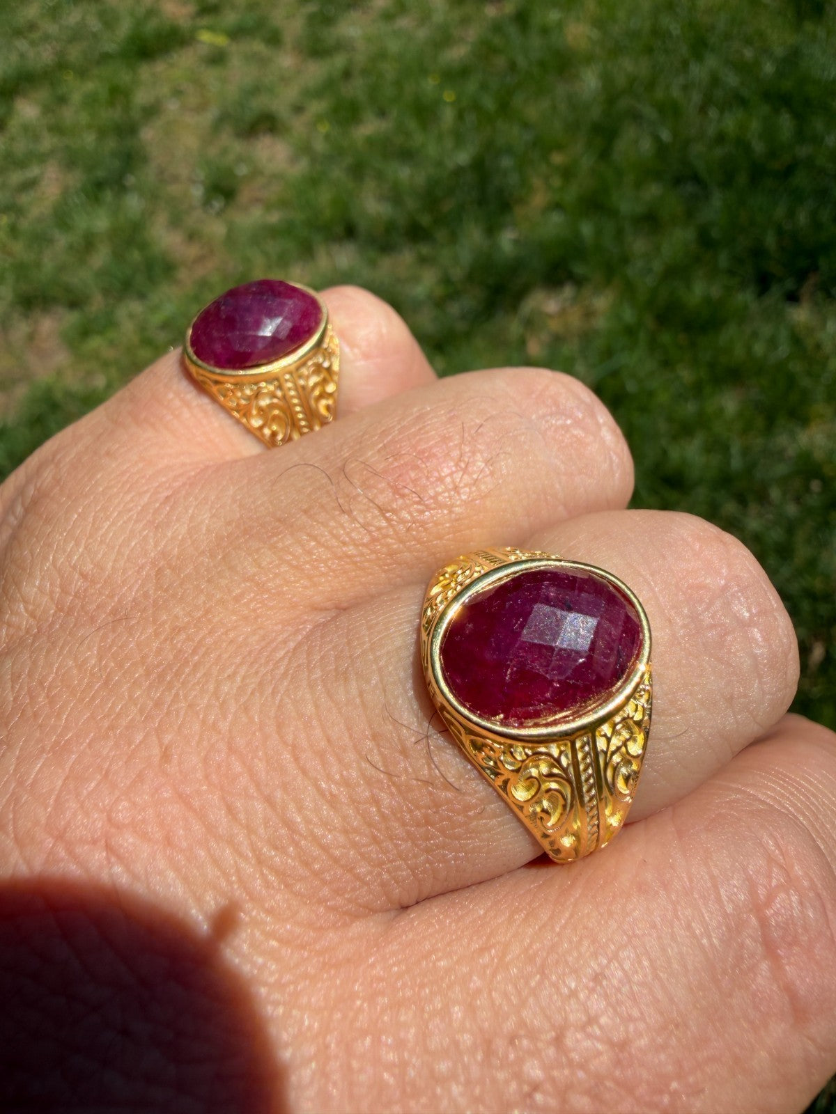 Columbian King Ring - 14k Gold Vermeil 925 Silver - Genuine Red Ruby Stone